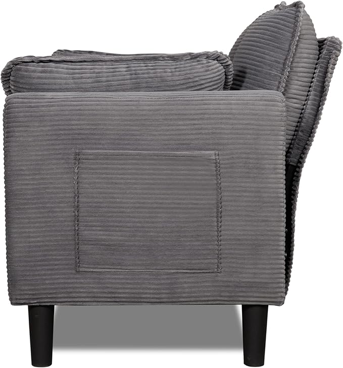 48 Corduroy Loveseat Sofa Small Couches for Living Room Green Couch for Bedroom Apartment Dorm 2 Seater Mini Sofa with Side Pocket High Rebound Sponge Cushion Easy Assembly (Grey)