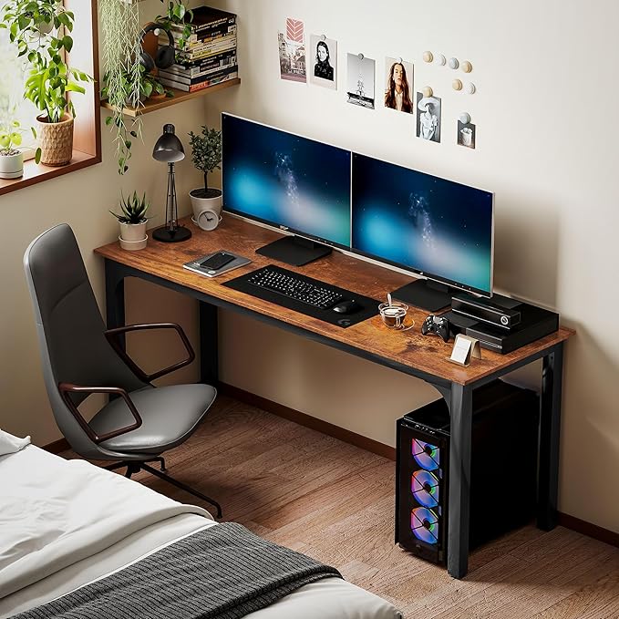 HOMCOM Modern Simple Large Computer Desk 71 Long Home Office Desk for Two Person Multi-Purpose Computer Table for Home Office Study Rustic Brown