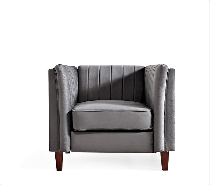 Container Furniture Modern Luxury Velvet Chair for Living Room with High Density Foam Soft Fabric Upholstery Removable Cushions and Solid Wood Legs 36.6'' Wide Armchair Grey