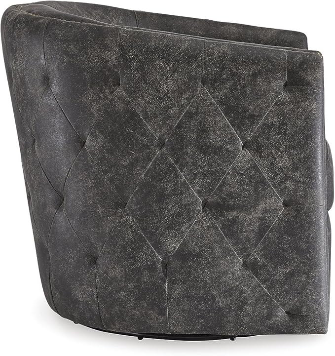 Signature Design by Ashley Brentlow Tufted Barrel Accent Swivel Chair Distressed Black