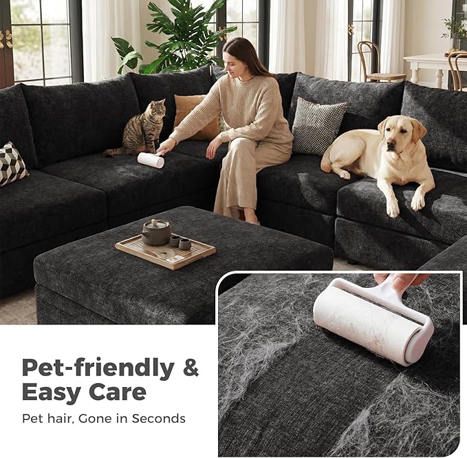 ABCASA Black Oversized Accent Chair with Removable &amp Washable Chenille Cover Modern Mid-Century Upholstered Armchair Deep Seat Comfy Reading Chair for Living Room Pet &amp Kid Friendly