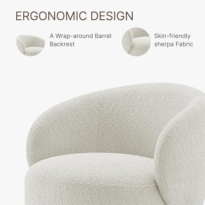 Swivel Accent Chair Round Barrel Armchair Upholstered Performance Fabric for Living Room Bedroom Waitingroom1 BoxCream