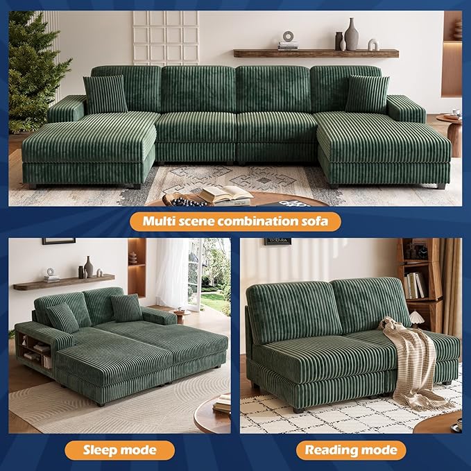 ERYE U-Shaped Modular Sectional Sofa Convertible Symmetrical Sofa Couch with Removable Chaise Lounges U Shaped Double Chaises Sectional Couches with Storage Armrests