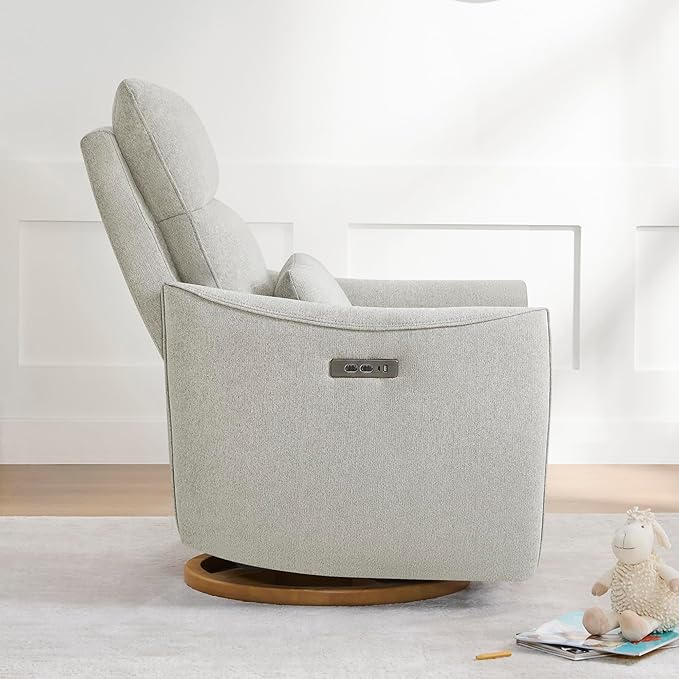 CHITA Swivel Rocker Recliner Chair Power Nursery Glider Recliner Nursery Rocking Chair with Adjustable Power Headrest FSC Certified Solid Wood Base Crockery (Gray)
