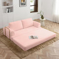 79.5 Convertible Sofa Bed Corduroy Floor Couch with Gold Metal Frame Support Fold Out Memory Foam Sleeper Mattress with 2 Pillows Modern Loveseat Futon for Living Room Guest Room Pink