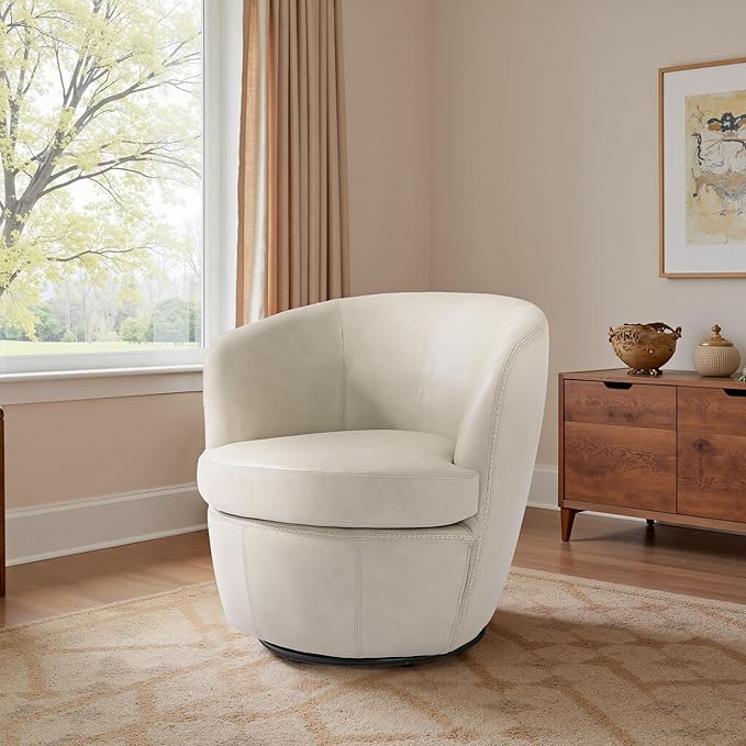 UIXE PU Leather Swivel Accent Chair Barrel Club Chair Comfy Upholstered Armchair for Living Room Modern Round Arm Chair Single Sofa Bedroom Reading Seats - Beige