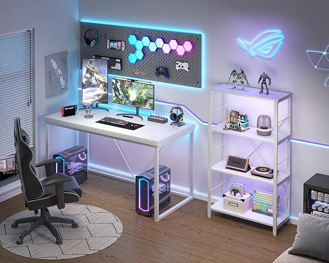 EXCEFUR White Computer Desk Modern Home Office Desk Small Wood Study Writing Table Workstation for Bedroom Living Room 47 inch