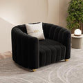 Modern Black Velvet Sofa Chair for Living Room 42 Single Sofa with Gold Metal Sphere Legs (Black 1S)