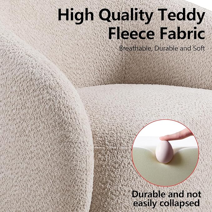 Modern Swivel Accent Chair Boucle Fabric Upholstered Barrel Chair 33 Luxury Curved Sofa Chair Single Sofa Single Armchair for Living Room Bedroom Apartment Office Small Space (Beige)