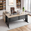 VEVOR 63 L-Shaped Executive Desk Large Office Desk with Drawers File Storage Cabinet Detachable 350 LBS Load Capacity Corner Table Easy Assembly Business Furniture Workstation for Home Office