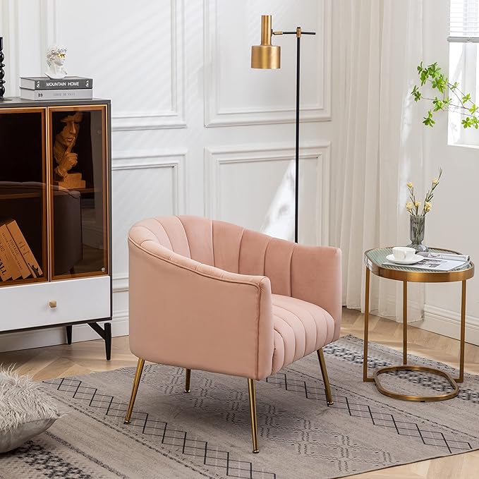 Modern Velvet Tub Chair Armchairs Barrel Accent Dinning Chair with Gold Plated Metal LegsThick Soft Padded Seat for Living Room