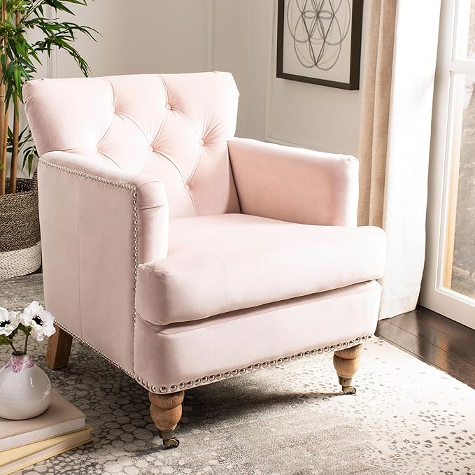 Safavieh Home Colin Blush Pink Velvet and White Washed Tufted Club Chair