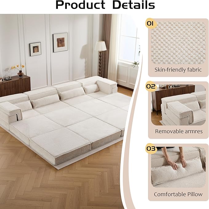 KEIKI 2Seat Modular Velvet Sofa Couch with Chaise Memory Foam for Modern Home Small Space Style Conscious Minimalists Warm Inviting Comfy Supportive Rest Space Elegant Premium Design White