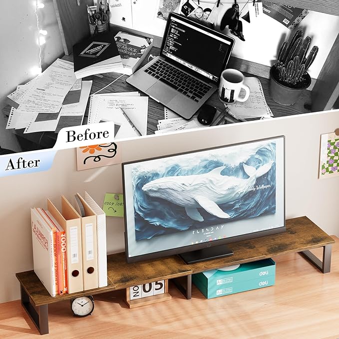 aboxoo 59 Large TV Riser Stand for 32-75 Inch TV TV Shelf with Steel Legs Tabletop TV Riser for Home Living Room Study Office (Brown)