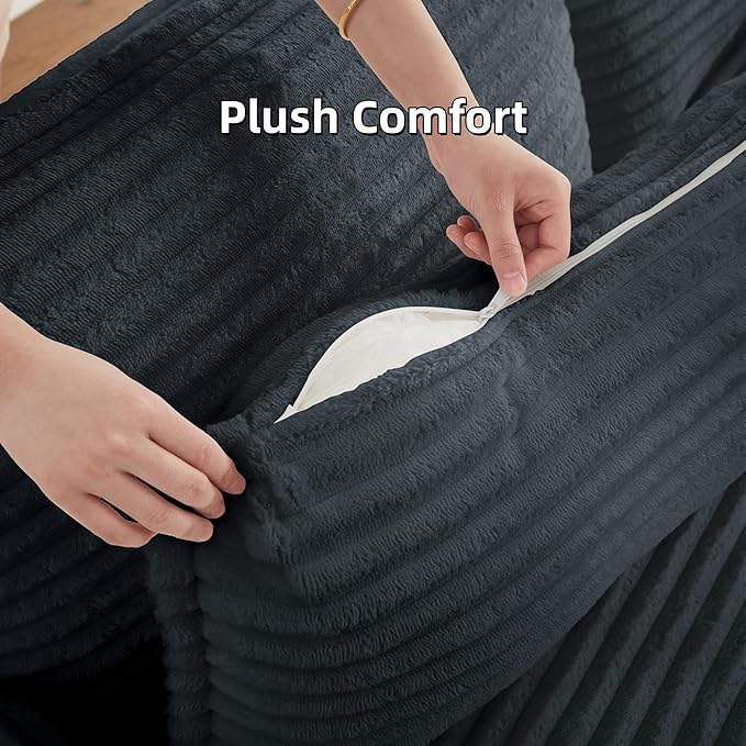 L Shaped Couch Convertible 109 Modular Cloud Couch with Ottoman 3 Seater Upholstered Sectional Sofa Plush Corduroy Boneless Sofa for Living Room Bedroom and Apartment Dark Grey