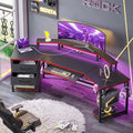 SEDETA 79 Gaming Desk Computer Desk with 2 Fabric Drawers &amp LED Light L Shaped Gaming Desk with Storage Shelf for Home Office Carbon Fiber Black&ampRed
