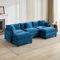 113.8 Modern Sectional Couches for Living Room Blue Chenille Comfy Cloud Couch Sectional 3 Seater Couch for Living Room with 2 Ottoman Sofas para Sala U Shaped Sofas &amp Couches (Blue 3+2 Set)