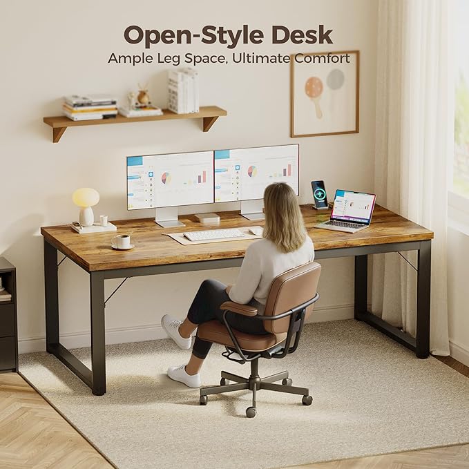 Mericonia 48 Inch Computer Desk with Power Outlets 1.2 Thick Heavy Duty Industrial Office Desk Modern Simple Study Writing Table for Home Bedroom Workstation Brown
