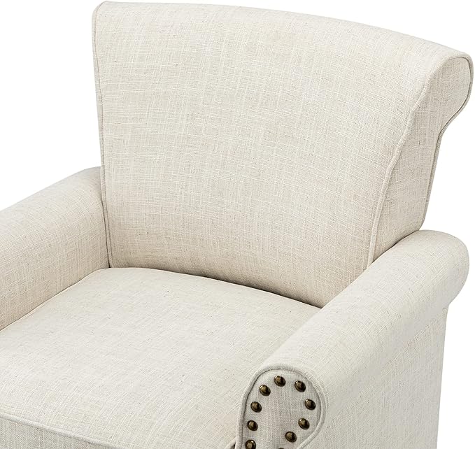 Modern Upholstered Accent Chair with Wood Legs Wingback Armchair with Removable Cushion Comfy Nailhead Trim Lounge Chair Single Sofa Reading Chairs for Living Room Bedroom