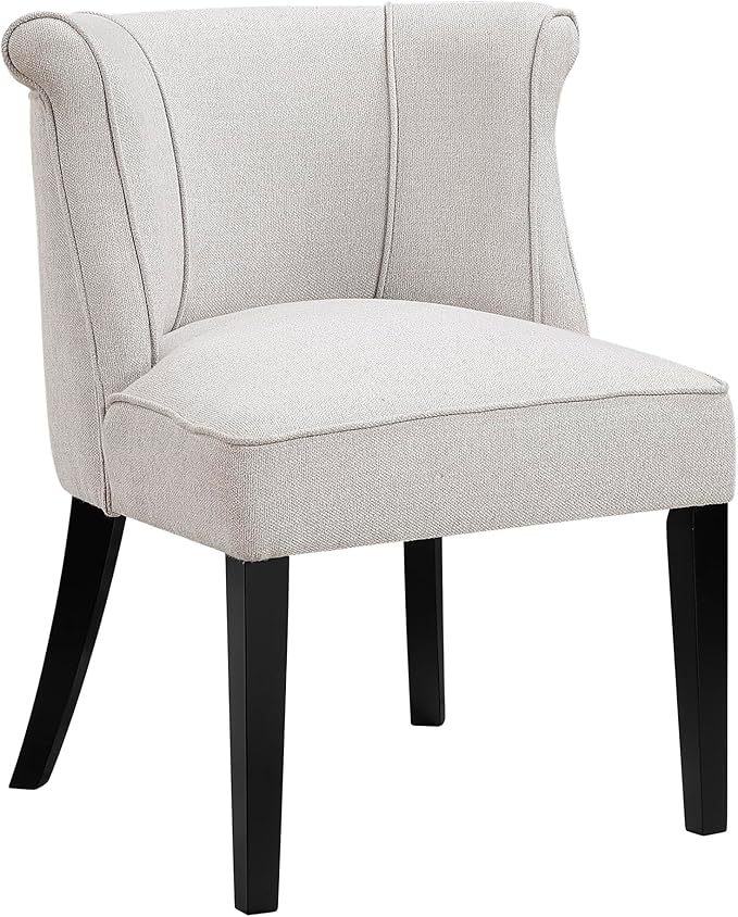 Lexicon Accent Chair Textured Fabric Upholstered Armless Seat with Solid Wood Legs Curved Back Comfy Side Chairs for Living Room/Bedroom/Office/Waiting Area Beige