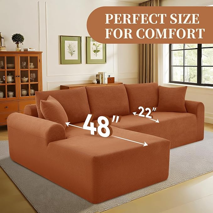Modular Sectional Couch in a Box 103 L Shaped Boneless Cloud Couch with Deep Seat Convertible Sofa Bed for Living Room Bedroom Apartments No Assembly Required Orange Left Facing Chaise