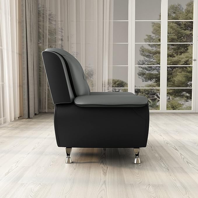 Container Furniture Modern Style Living Room Chair with Top Grade Faux Leather Upholstery and Extra Comfortable Pillow Top Armrests 47.3’’ Wide Grey &amp Black