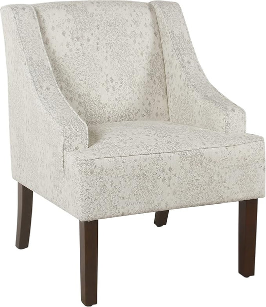 Homepop Home Decor | Upholstered Classic Swoop Arm Accent Chair | Accent Chairs for Living Room &amp Bedroom | Decorative Home Furniture Cream and Gray Vintage Stencil
