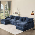 142.5 U Shaped Couch Modular Sectional Sofa 3-Seater Comfy Cloud Couch Set of Modular Pieces with Movable Ottoman Deep Seat Couches for Living Room Chenille Navy