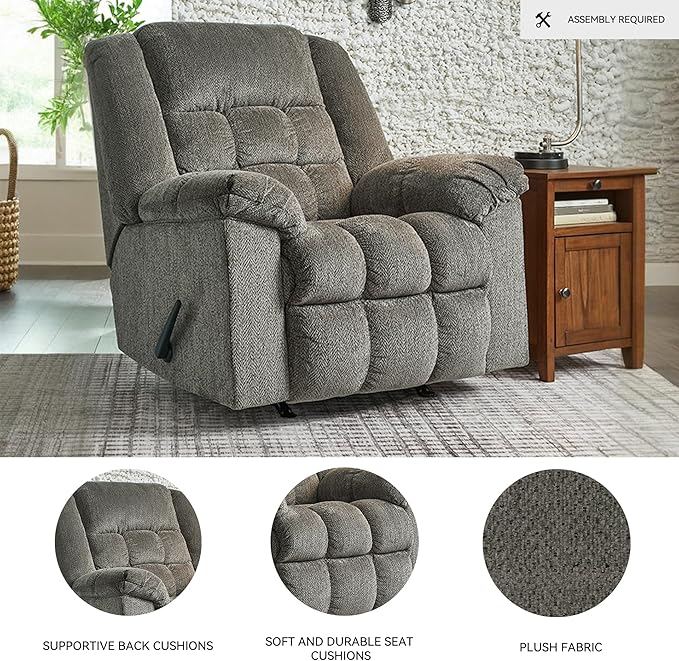 Signature Design by Ashley Kegler Contemporary Tufted Manual Rocker Recliner Gray
