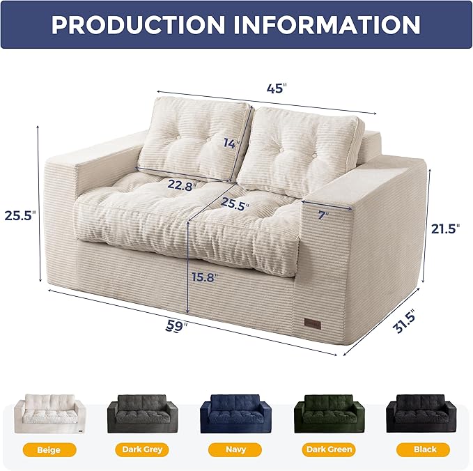 MAXYOYO Bean Bag Chair for Adults Upholstered Floor Sofa with Armrests Loveseat Boneless Couch with Tufted Cushion &amp Backrest Sofa in A Box Large Bean Bag Couch for Bedroom Living Room Beige