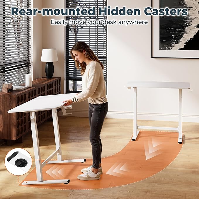 Small Small Pneumatic Adjustable Stand Up Desk Rolling One-Piece Standing Desk 31.5 x 19.7 Inch Home Office Desk Computer Workstation White