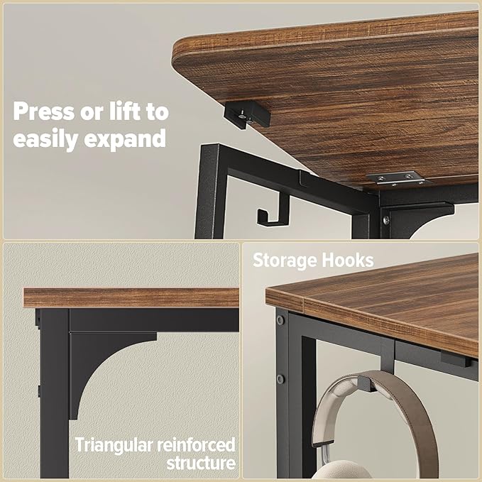 WOHOMO Folding Desk Small Writing Desk 39.4 Space-Saving Foldable Laptop Table Writing Workstation for Home Office Easy Assembly Rustic Walnut