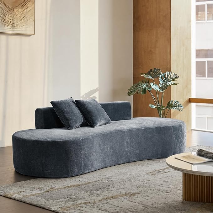 94.5 Boneless Sofa with 2 Pillows 3 Seater Compressed Foam Sofa with Half Moon Design &amp Deep Seat No Assembly Required Modern Cloud Couch for Living Room Blue