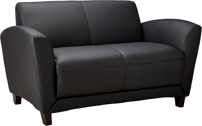 Lorell Accession Reception Loveseat 55 x 22 x 31.25 Black Bonded Leather with Mahogany Legs