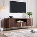 OKD Luxury 70 Fluted TV Stand Modern Chic Entertainment Center for TVs Up to 80 inches TV Console with Faux Marble Top Curved Profile Design Media Console for Living Room (Dark Walnut)