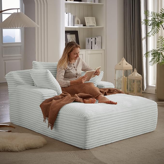 KEIKI 67 Oversized Chaise Lounge Chair Indoor Modern Corduroy Sleeper Sofa Bed with Deep Seat Comfort Boneless Cloud Couch Reading Chair for Home Office Break Area No Assembly Required