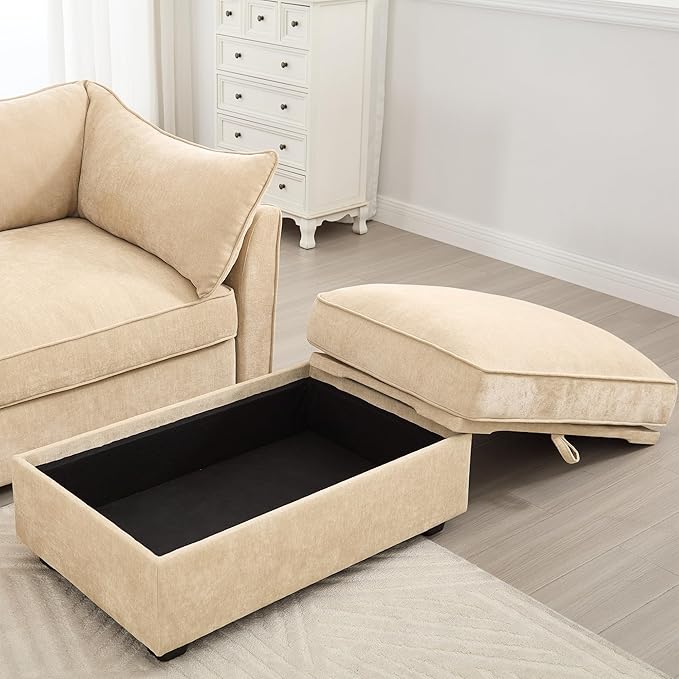Aoowow Chenille Ottoman with Storage Upholstered Storage Ottoman for Modular Sectional Sofa for Living RoomWheat