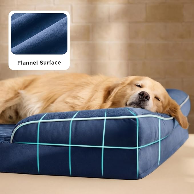 Bedsure XL Plus Orthopedic Dog Bed for Extra Large Dogs - Washable XLarge Dog Cat Bed Waterproof Comfort Dogs Couch Sofa with Washable Removable Cover Pet Bed with Nonskid Bottom Blue Navy 48