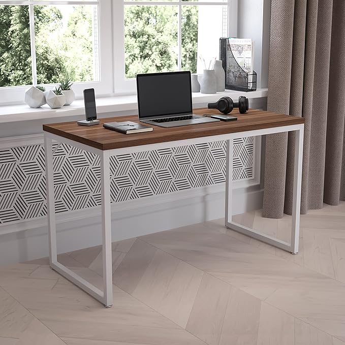 Flash Furniture Tiverton Industrial Modern Desk - Commercial Grade Office Computer Desk and Home Office Desk - 47 Long (Walnut/White)