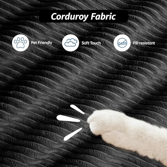 150 Modern Boneless Couches for Living Room Corduroy Cloud Couch Sectional Black Modular Sectional Sofa 4 Seater with 1 Ottoman Sofas para Sala L Shape Sofas &amp Couches (Black 4+1 Set)