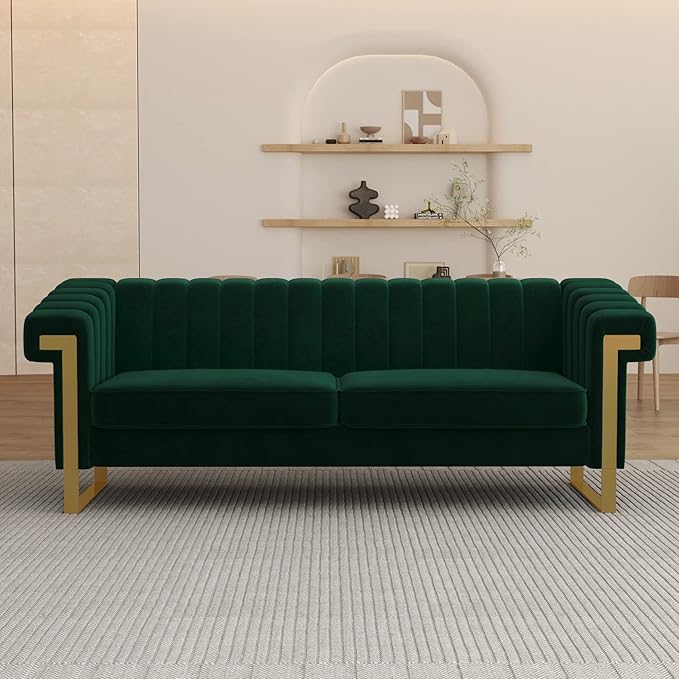 83'' Green Velvet Couch Sofa Mid-Century Modern Love Seat Chesterfield 3 Seat Couches Sofa for Living Room Apartment (Green)