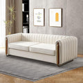 kevinplus 84.2'' Velvet Chesterfield Sofa Couch for Living Room Modern Luxury 3-Seat Upholstered Sofa Couch for Apartment Bedroom Dorm Office Strong Gold Metal Legs (Channel Backrest Beige)