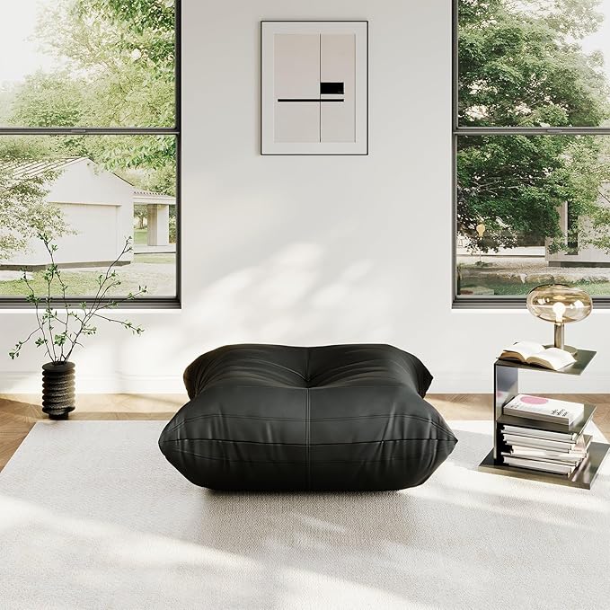 Lazy Floor SofaFireside ChairBig Bean Bag Ottoman with Memory Foam Filled for Living RoomBlack