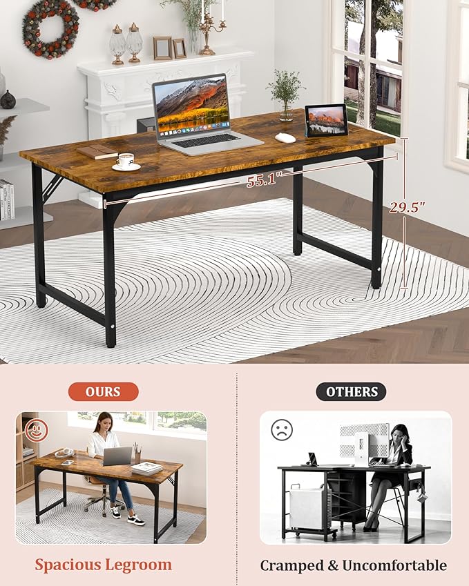 Computer Desk 47.2 Office Desk Extra Wide 23.62” Deep Desktop 0.59” Thick Heavy-Duty Home Office Desks Office Table with Steel Frame Modern Wood PC Desk for Bedroom Study Writing Gaming Work