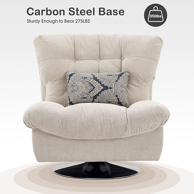 MCombo Swivel Accent Chair Modern Tufted Upholstered Armless Chairs Wide Seat Single Sofa Chair for Living Room Bedroom Nursery Room LW753 (Cream White)