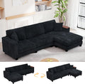 114 Cloud Sectional Couch with L-Shape Reversible Chaise Modern Corduroy L Shaped Couch with 2 Pillows &amp Storage Armrests 4 Seater Sectional Couches for Living Room Plush Corduroy Black