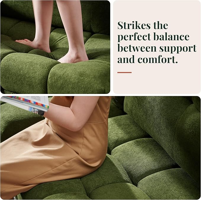 Jocisland 93” 4-in-1 Convertible Sofa Bed Cloud Sleeper Sofa Tufted Chenille 5-Position Adjustable Backrest 10-Minute Tool-Free Assembly Couches for Living Room Guest Room Green