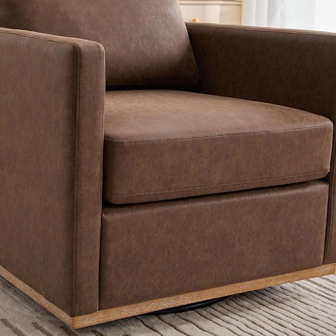 360° Swivel Upholstered Armchair 30.7 W Modern Comfort Single Sofa Chair for Living Room Bedroom Apartment Nursery Coffee PU