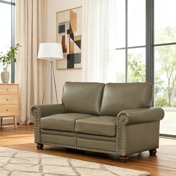 Loveseat Velvet Fabric Two- Seater Couch Buckle Design and Rivet Decoration Deep Seated Double Sofa Suitable for Living Room Bedroom Apartment Hotel etc (Light Green)