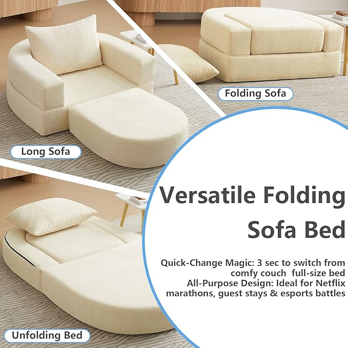 41 Futon Sofa Bed Velvet Futon Couch Convertible Sleeper Floor Sofa Bed Upholstered Couch Reading Chair for Living Room (Beige 41)